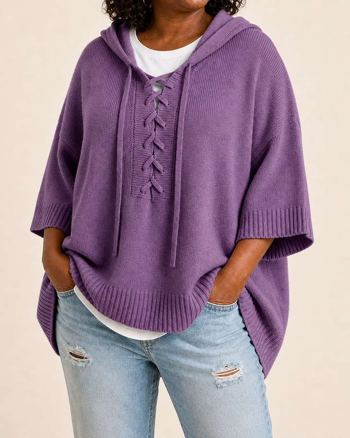 Heather | Knitted Hooded Poncho