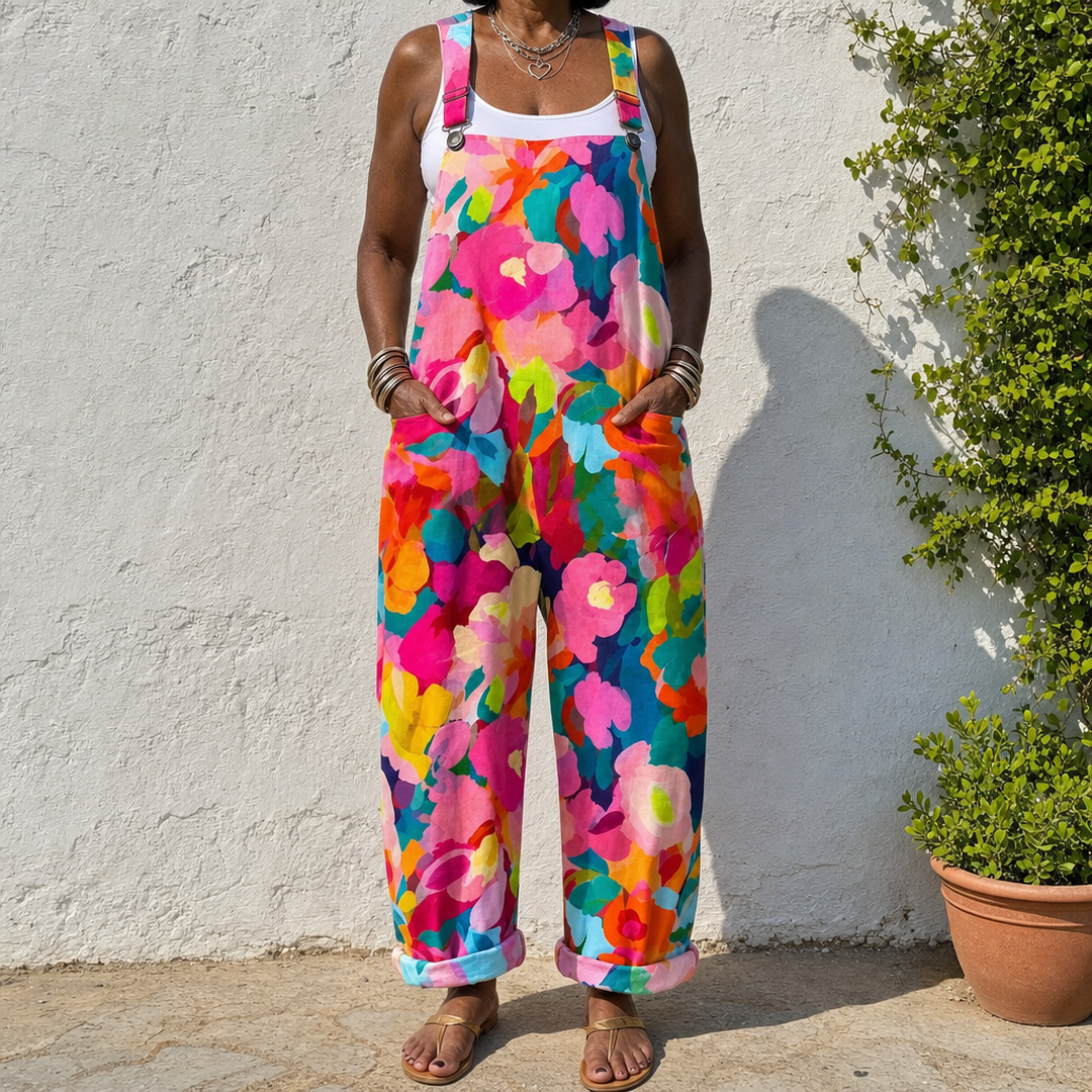 Clementine | Rainbow Floral Overalls