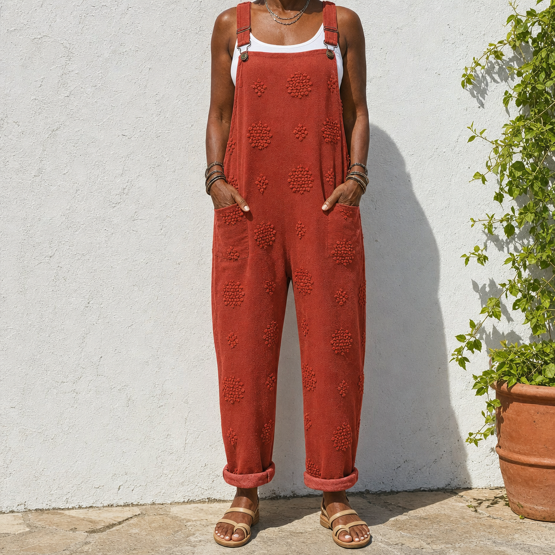 Beatrix | Brick Red Medallion Overalls