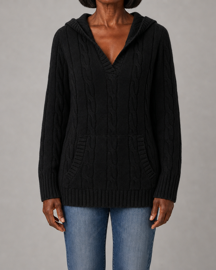 Corabelle | Cable-Knit V-neck Sweater With Hood