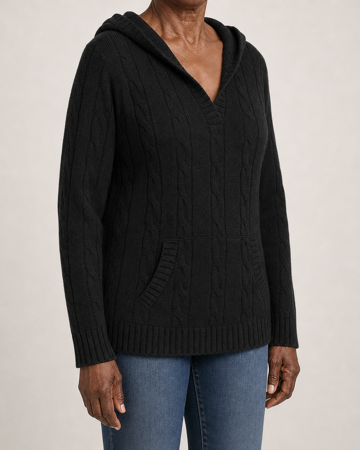 Cherie | Cable-Knit V-Neck Hooded Sweater