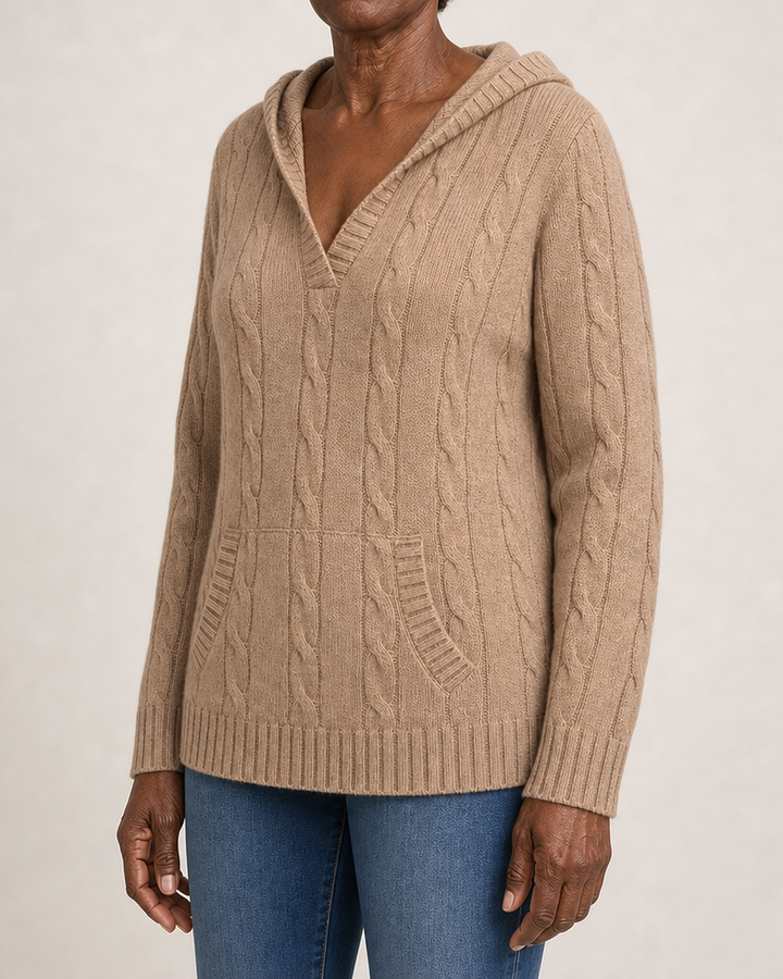 Cherie | Cable-Knit V-Neck Hooded Sweater