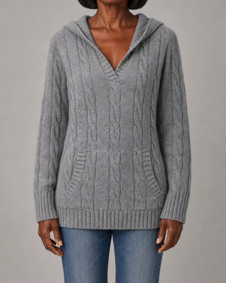Corabelle | Cable-Knit V-neck Sweater With Hood