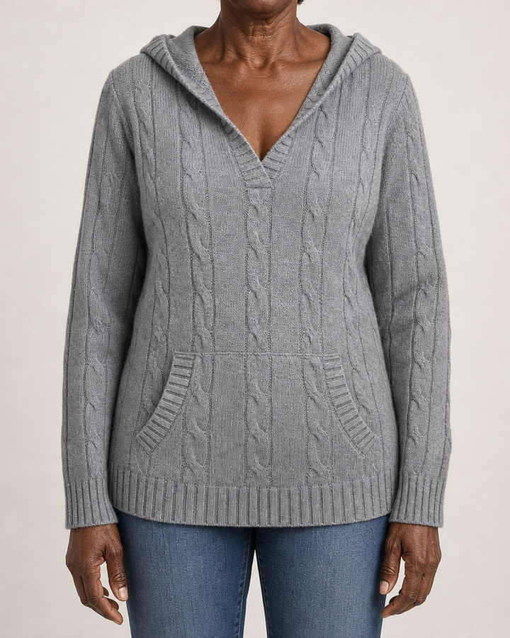 Cherie | Cable-Knit V-Neck Hooded Sweater