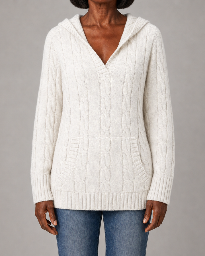 Corabelle | Cable-Knit V-neck Sweater With Hood