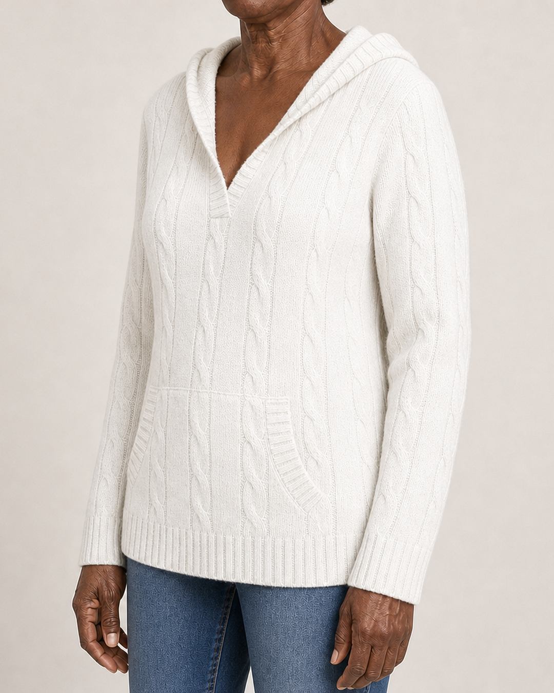 Cherie | Cable-Knit V-Neck Hooded Sweater