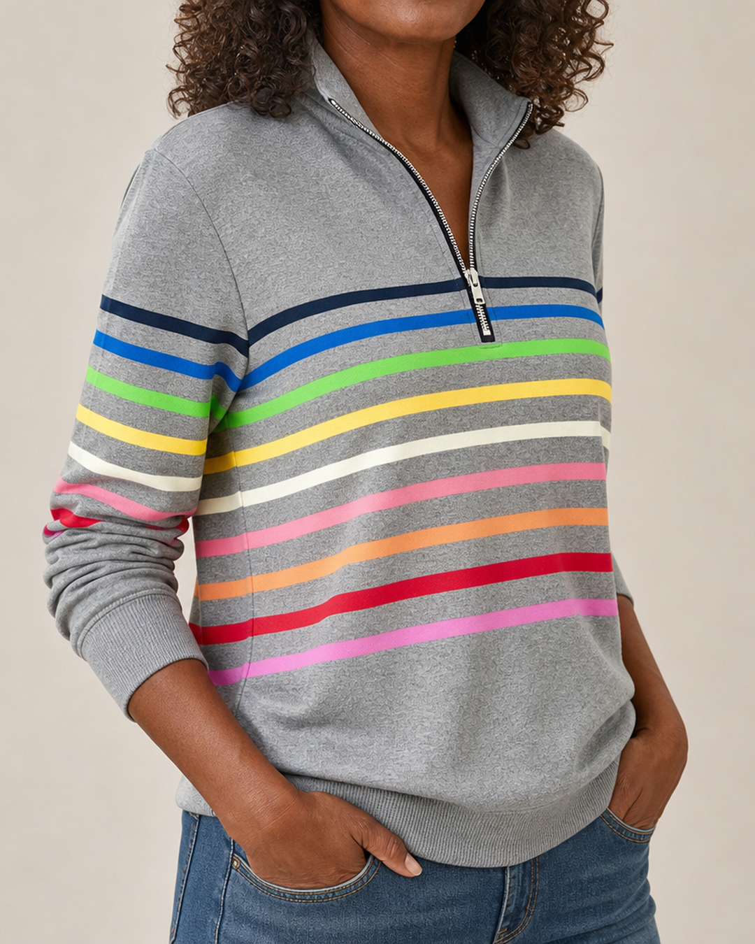 Coretta | Striped Quarter-Zip Sweatshirt