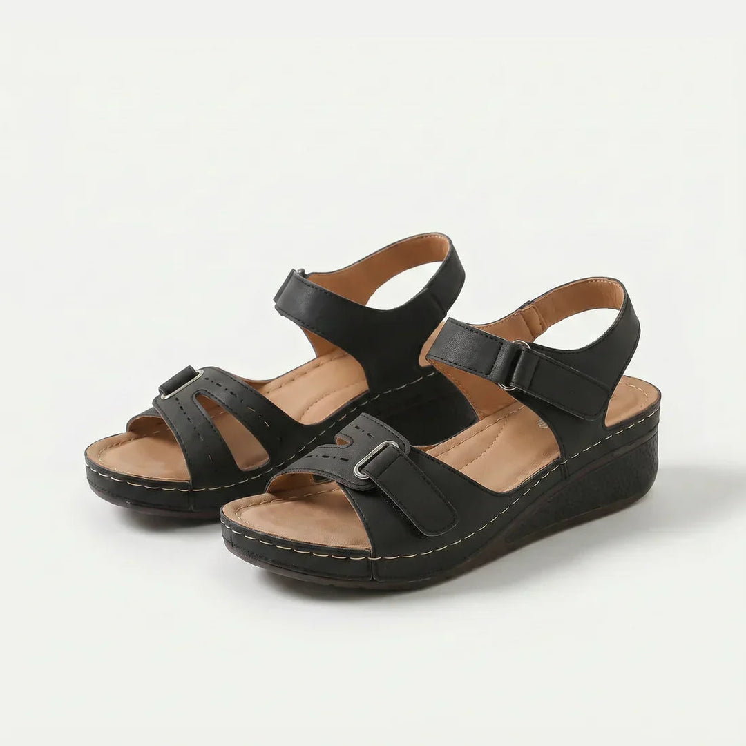 Coralie | Cushioned Comfort Wedge Sandals — Black