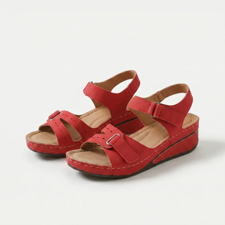Coralie | Cushioned Comfort Wedge Sandals — Red