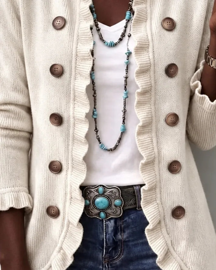 Pendo | Cream Vintage Ruffle Knit Jacket