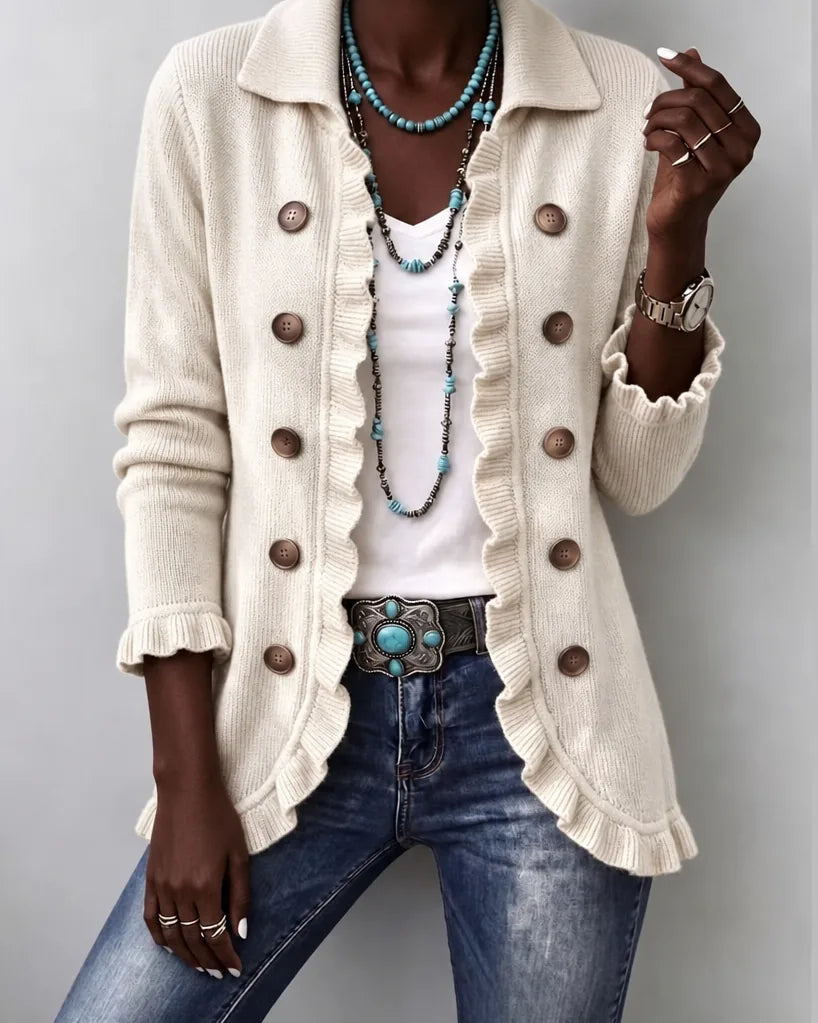 Pendo | Cream Vintage Ruffle Knit Jacket