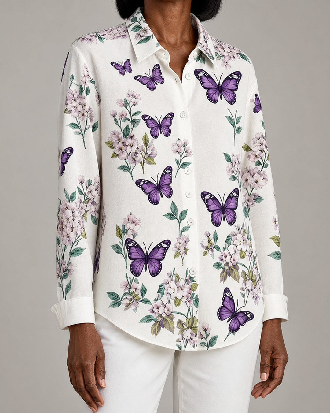 Dahlia | Whimsical Butterfly Print Button Blouse