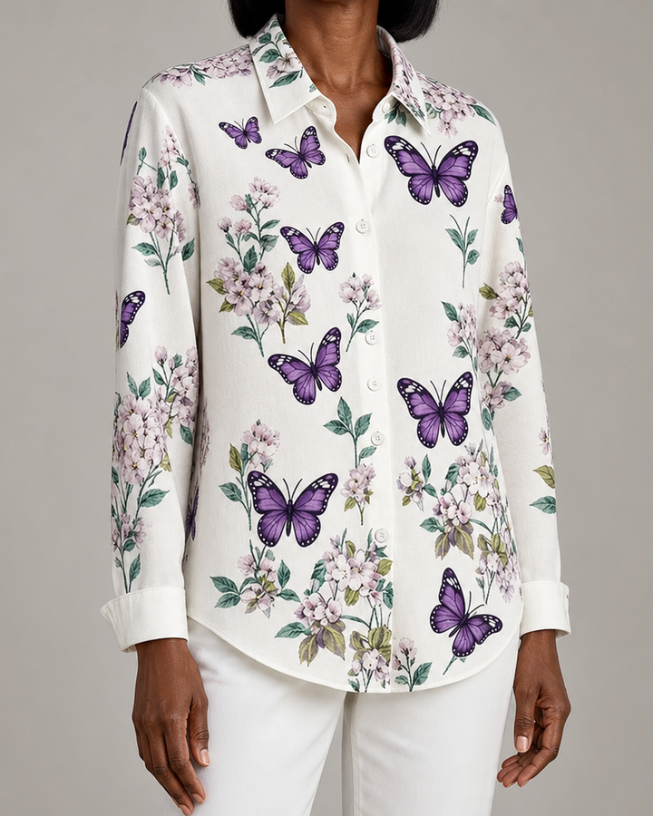 Dahlia | Whimsical Butterfly Print Button Blouse