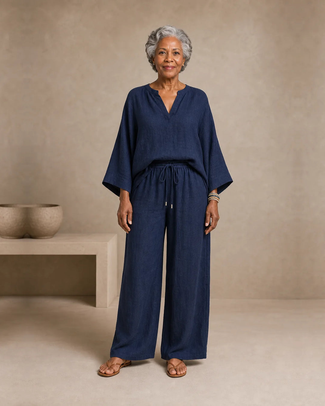 Camryn | Linen V-Neck Two-Piece Set