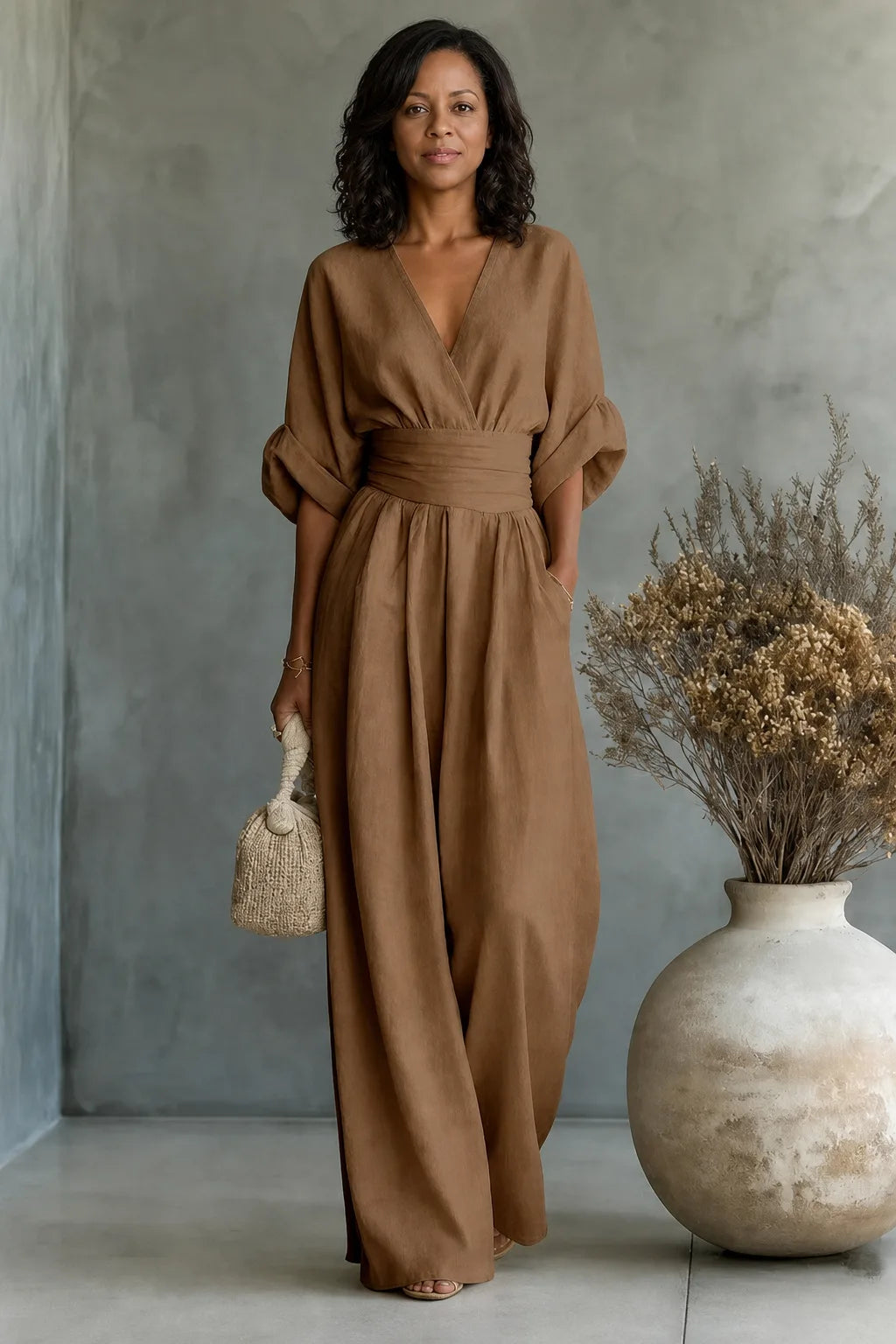 Maevra | V-Neck Wide-Leg Jumpsuit