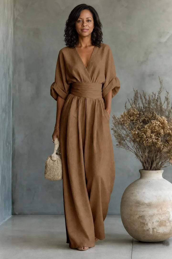 Maevra | V-Neck Wide-Leg Jumpsuit