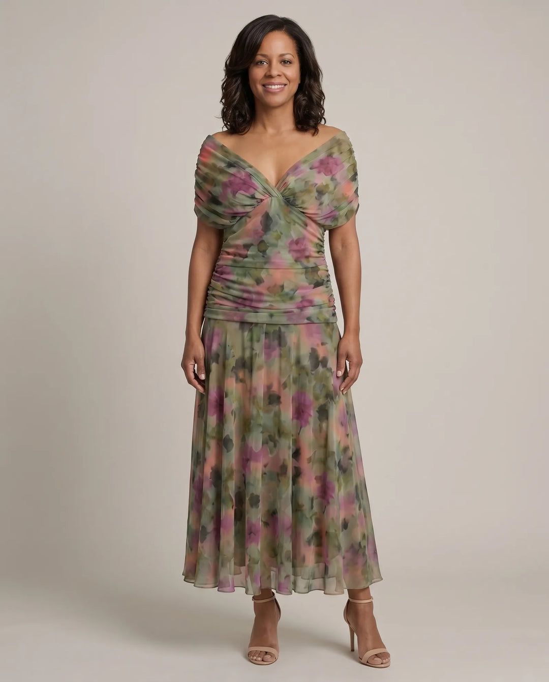 Abigail | Off-Shoulder Ruched Flow Midi Dress