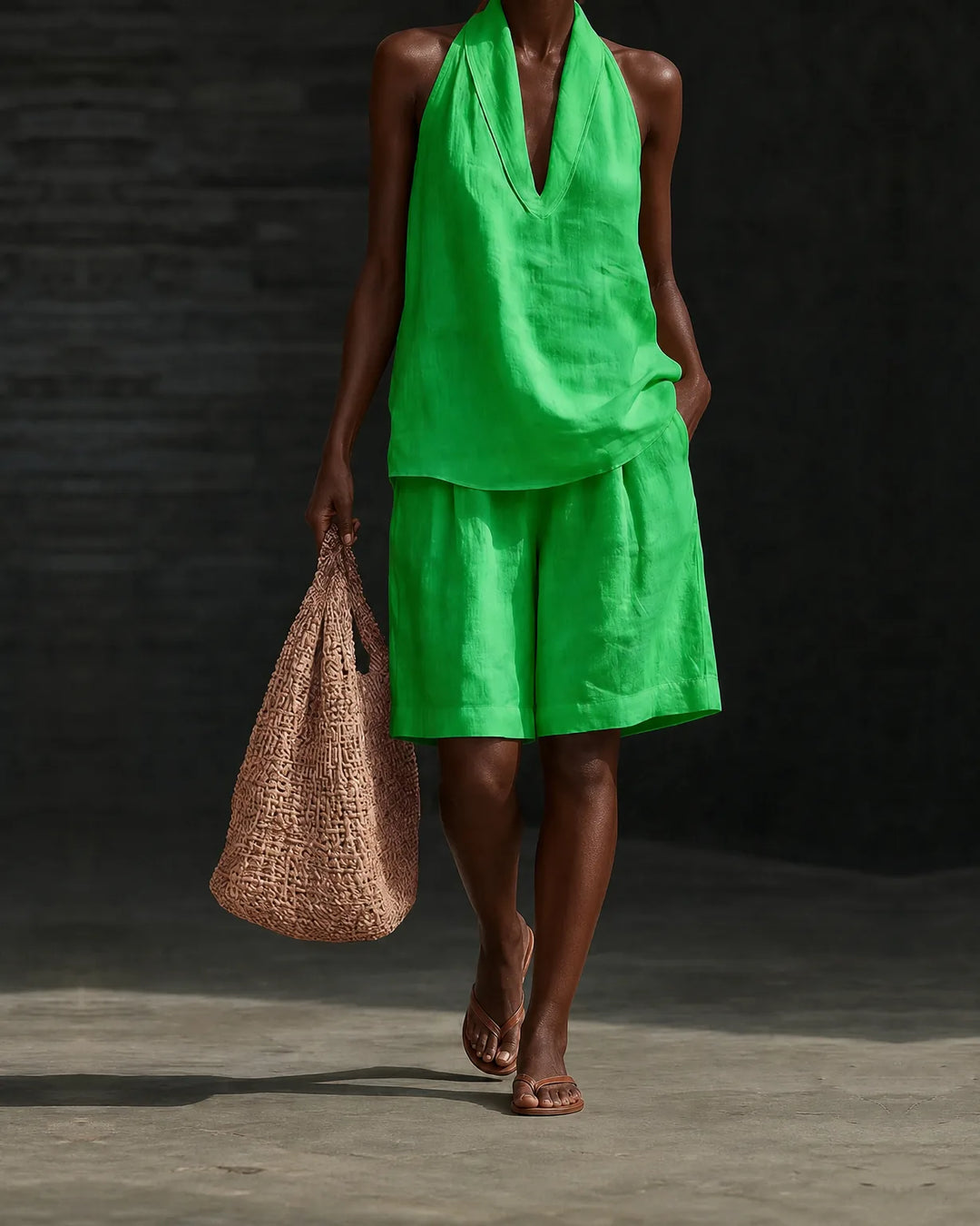Makayla | Minimalist Old-money Style Halter-neck Cotton Linen Set