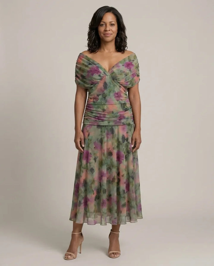 Hannah | Off Shoulder Flow Midi Dress