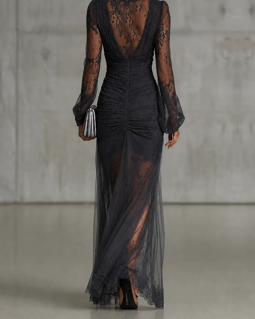 Diana | Lace Ruched Sheer Maxi Dress