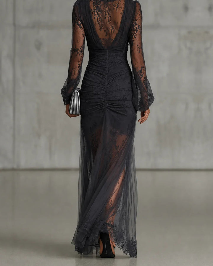 Diana | Lace Ruched Sheer Maxi Dress