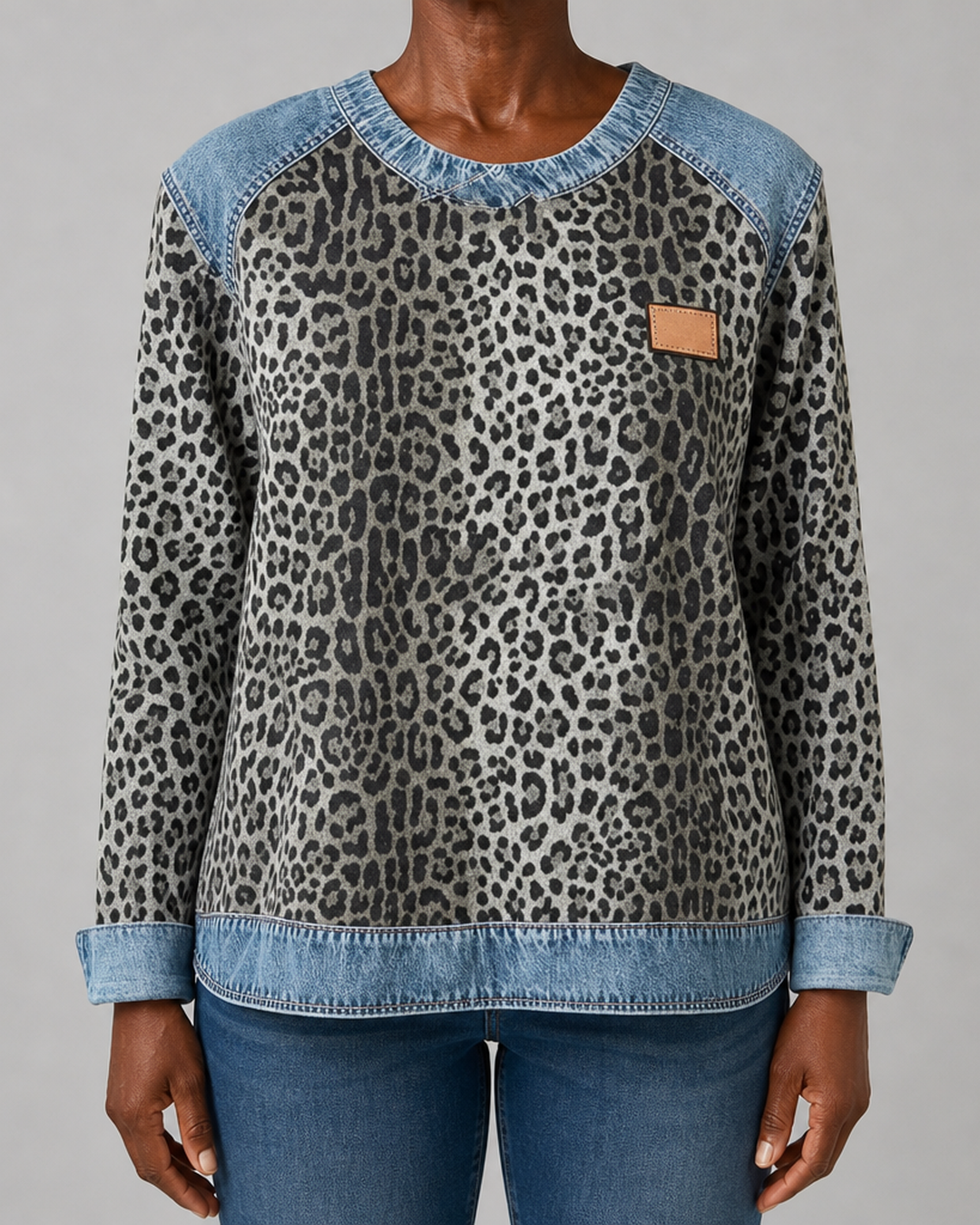 Doretha | Animal Print Contrast-Trim Sweater