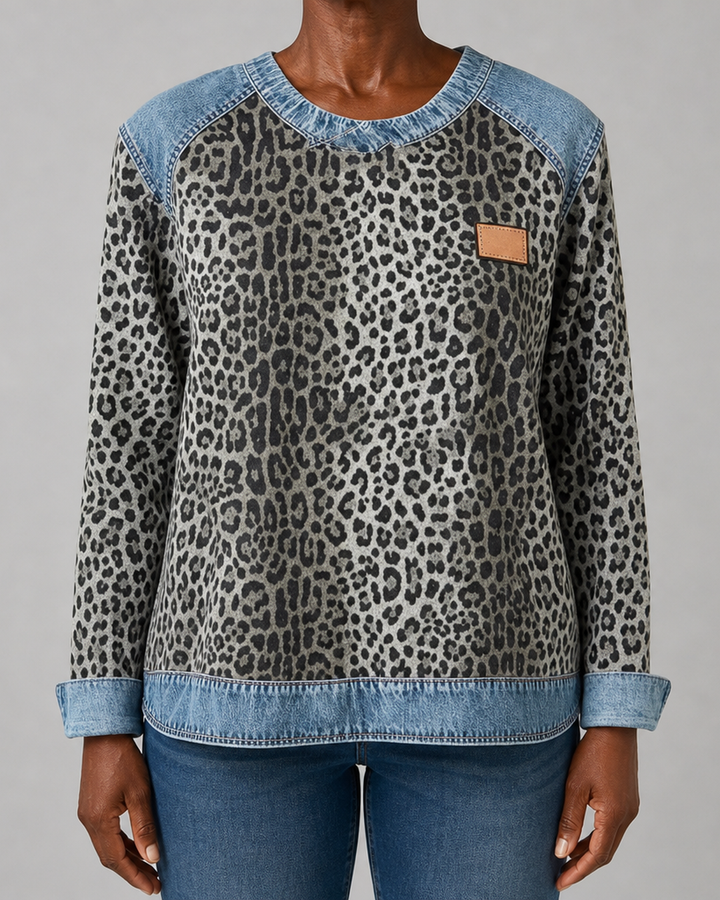 Doretha | Animal Print Contrast-Trim Sweater