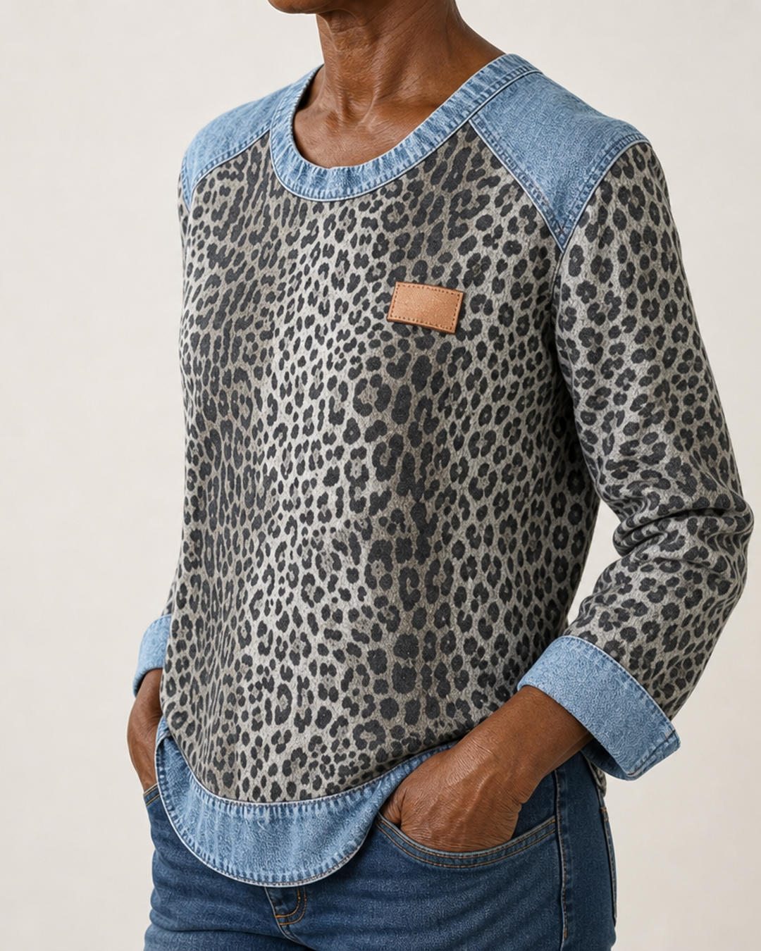 Doretha | Animal Print Contrast-Trim Sweater