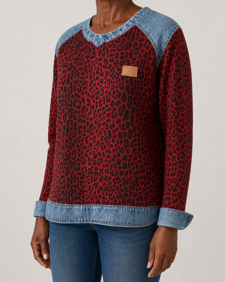Doretha | Animal Print Contrast-Trim Sweater