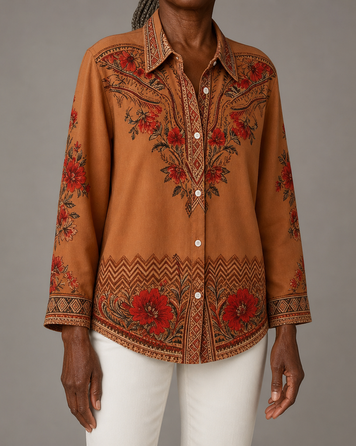 Dawnflora | Artistic Floral Long Sleeve Blouse