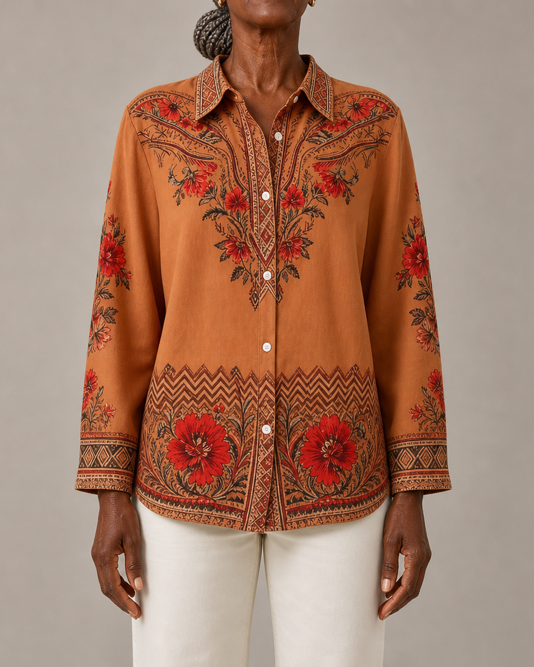 Dawnflora™ | Artistic Floral Long Sleeve Blouse