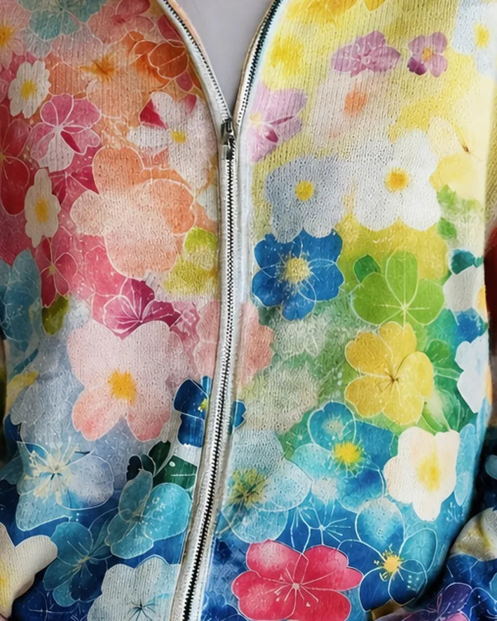 Augusta | Watercolor Floral Ombre Zip Cardigan