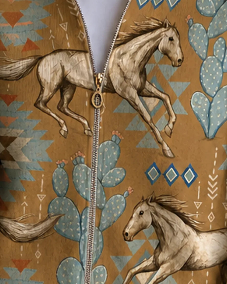 Perpetua | Desert Horse and Cactus Zip Cardigan