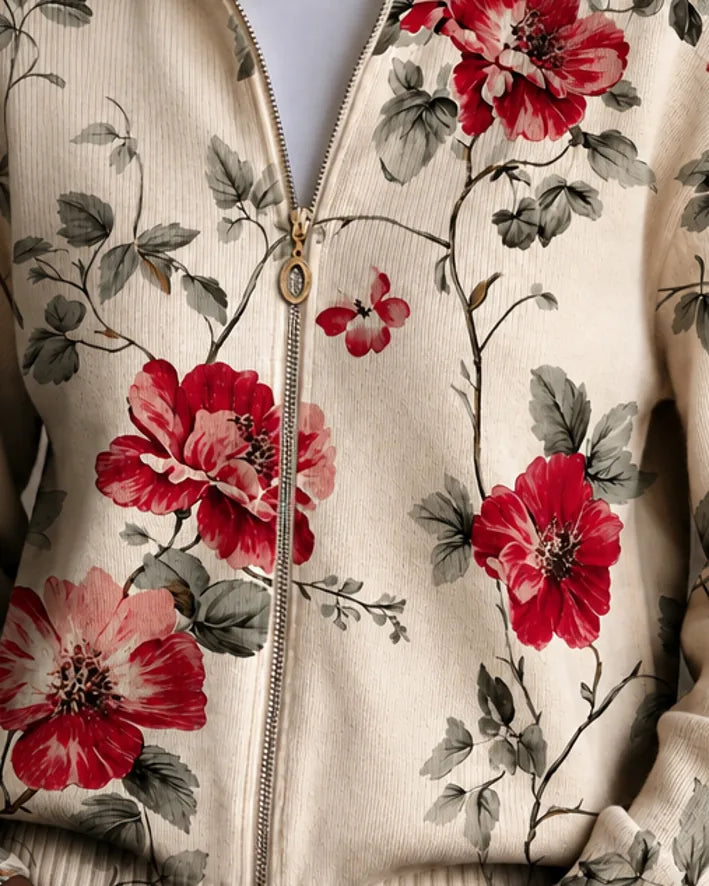 Wilhelmine | Vintage Rose Print Zip Cardigan