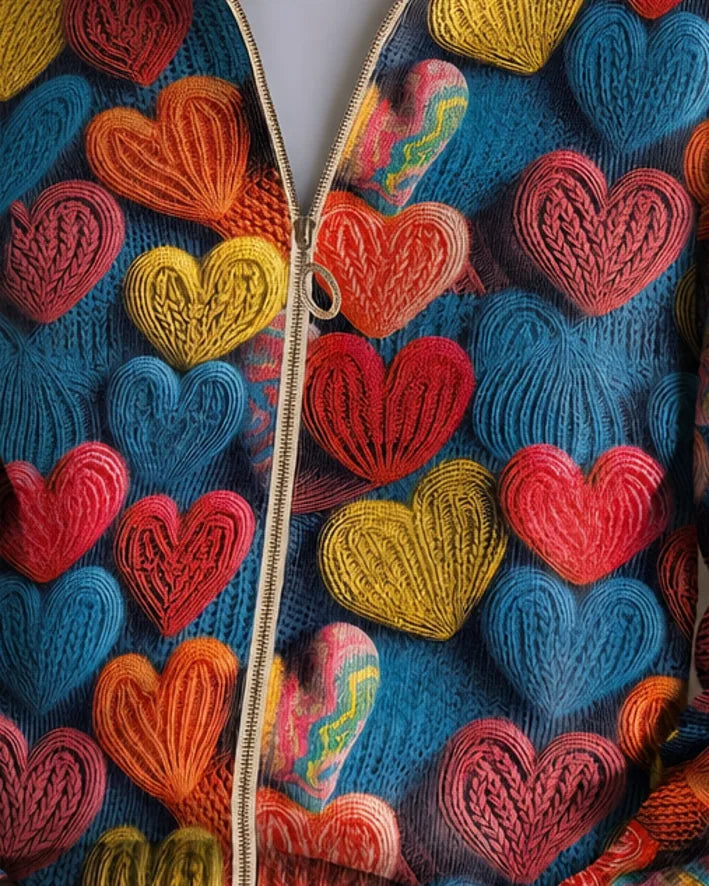 Valentine | Multicolor Hearts Textured Knit Pattern