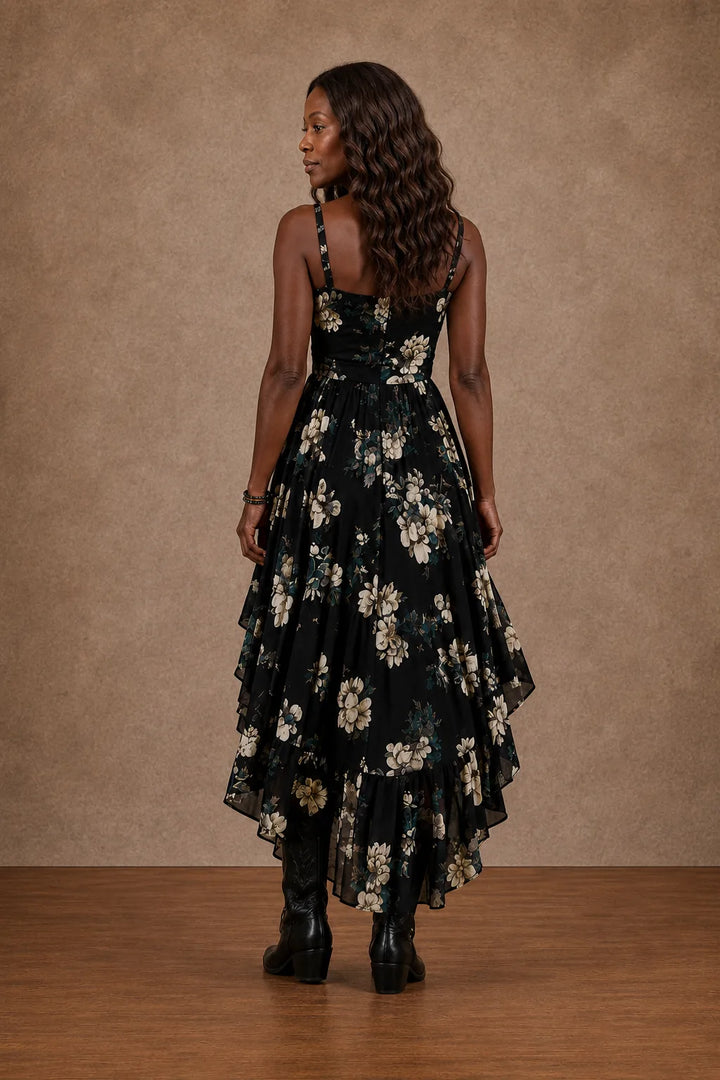 Adaobi | Dark Floral Hi-Low Dress