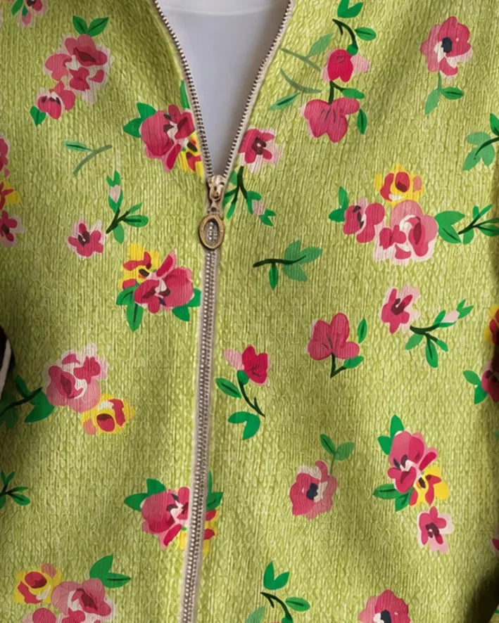 Constance | Pink Floral Lime Zip Cardigan