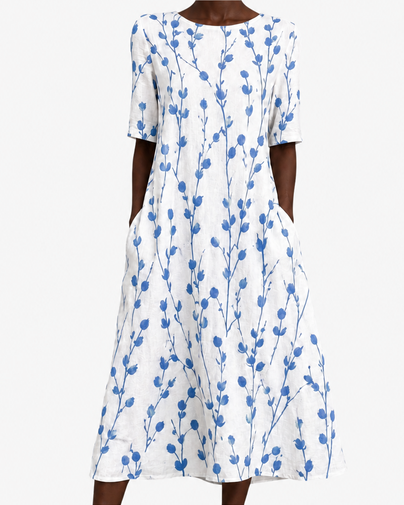 Panashe | Blue Meadow Breeze Pocket Midi Dress