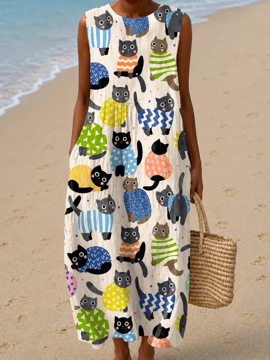 Paige - Women's Sleeveless Printed Midi Casual Dress