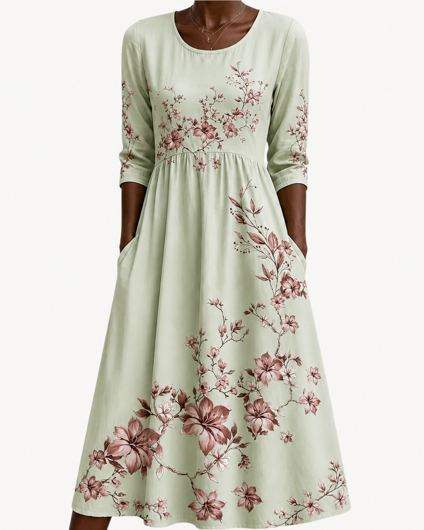 Thandeka | Sage Blossom Pocket Midi Dress