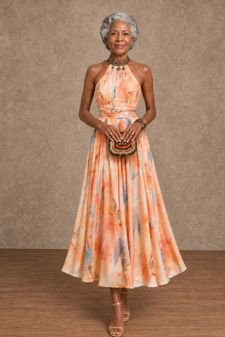 Kachi | Halter Watercolor Print Maxi