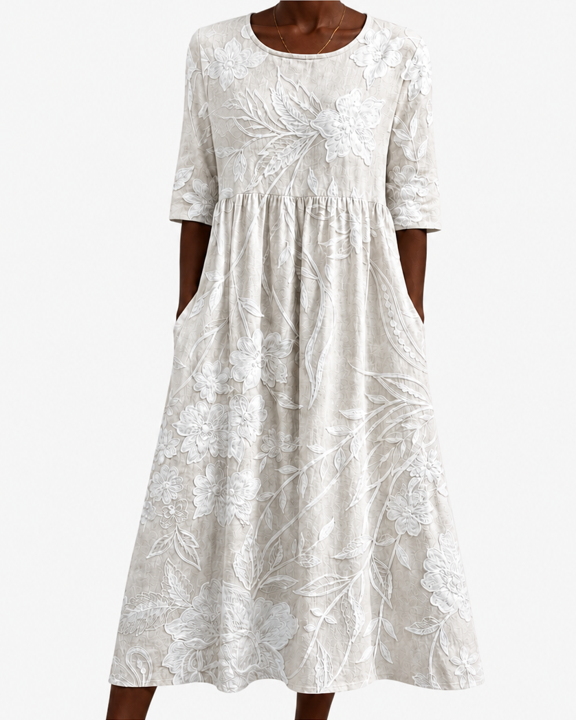 Adanna | Whispering Garden Elegant Pocket Midi Dress