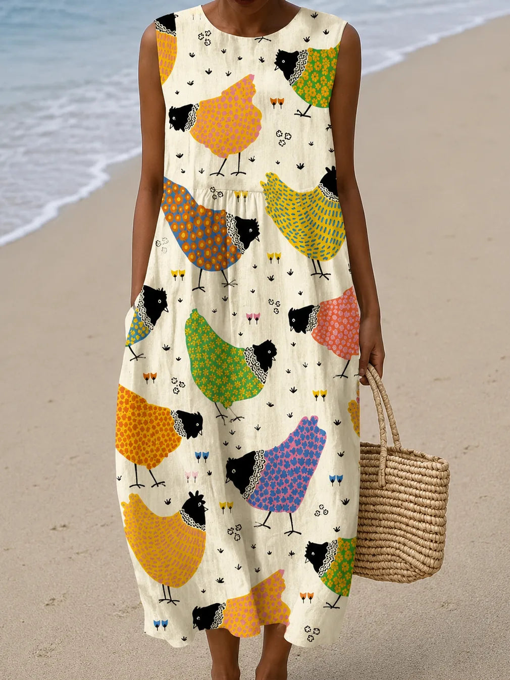 Megan - Women's Sleeveless Printed Midi Casual Dress