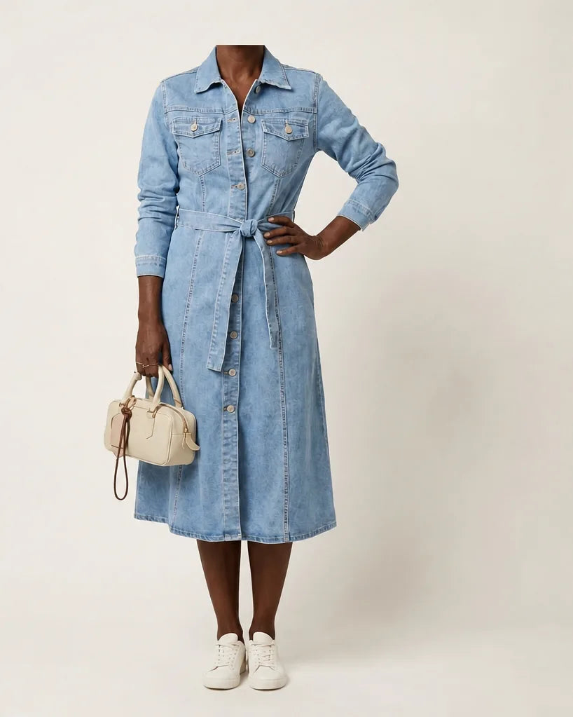Maribell | Long-Sleeve Denim Maxi Dress