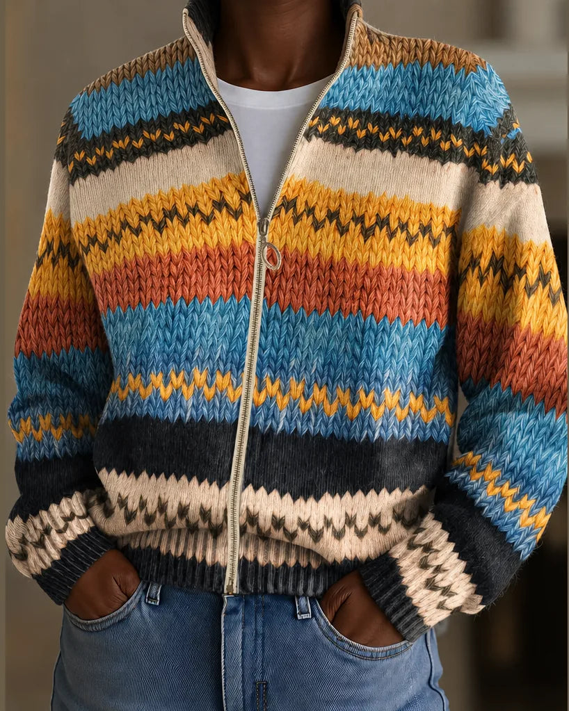 Yseult | Multicolor Zigzag Striped Knit Cardigan