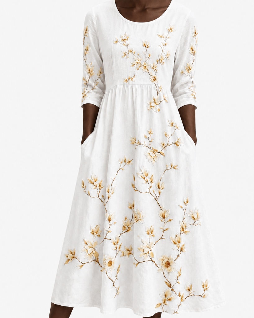 Chiamaka | Ivory Blossom Pocket Midi Dress