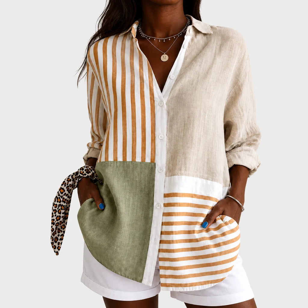 Jamila | Coastal Harmony Patchwork Blouse