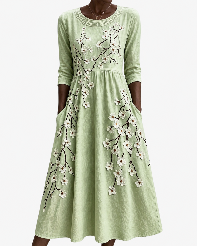 Ime | Sage Blossom Garden Pocket Midi Dress