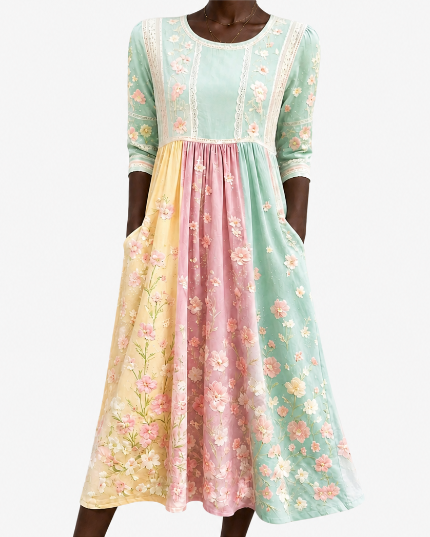 Naledi | Spring Blossom Patchwork Pocket Midi Dress
