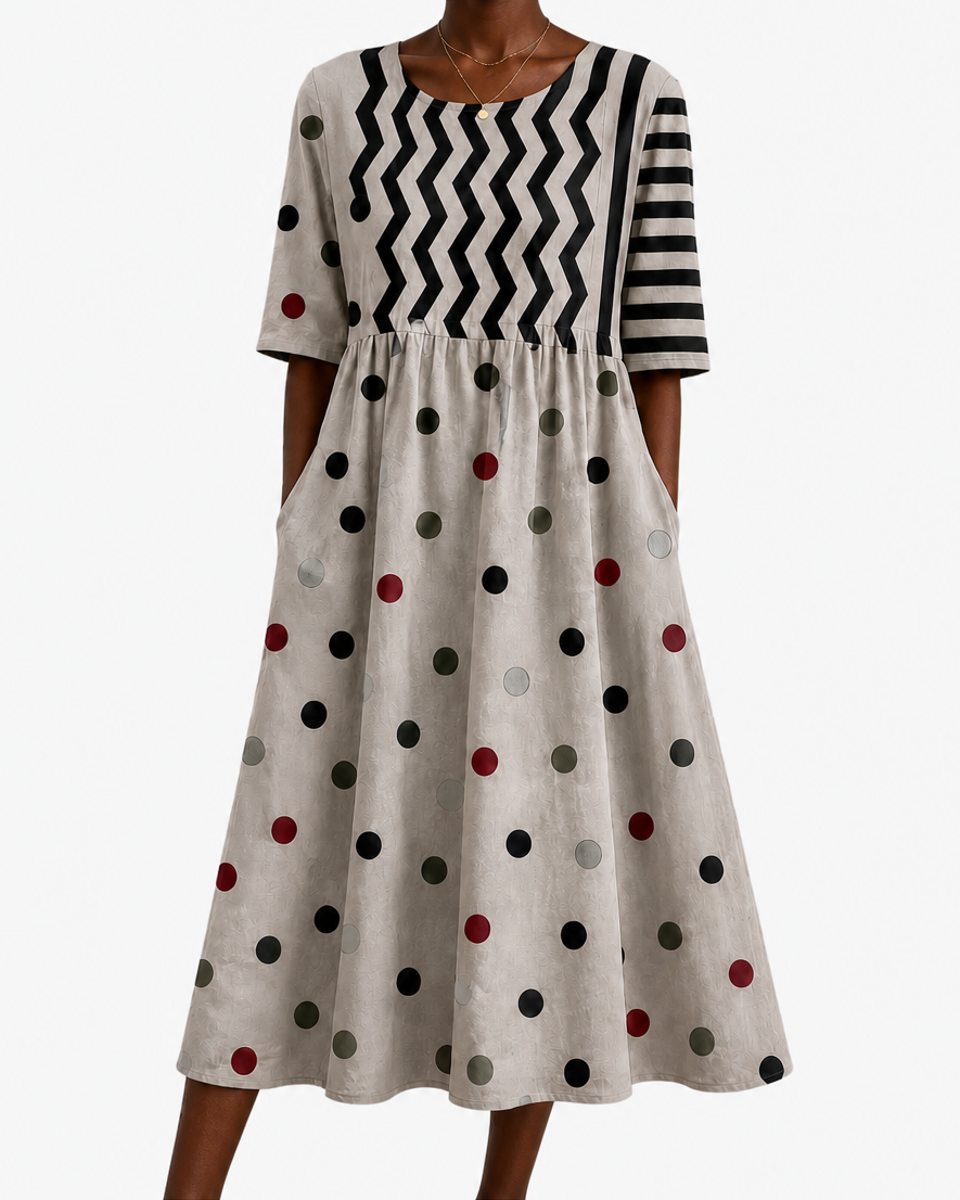 Palesa | Modern Charm Mixed Print Pocket Midi Dress